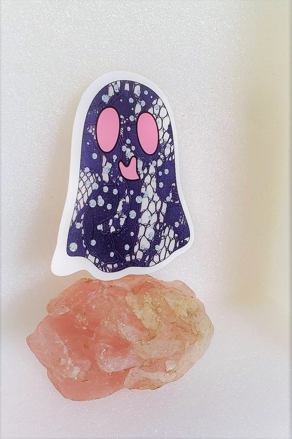 LACE & DIAMOND GHOSTIE Parababes Sticker Label Glossy Weather  proof 3" Ghost Stickers Phantom Ghost Label Lace and Diamonds