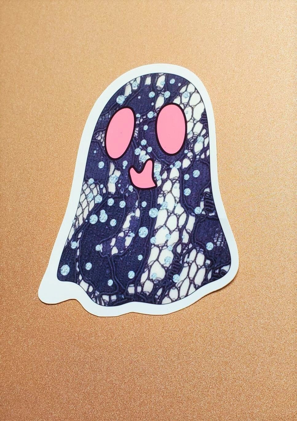 LACE & DIAMOND GHOSTIE Parababes Sticker Label Glossy Weather  proof 3" Ghost Stickers Phantom Ghost Label Lace and Diamonds