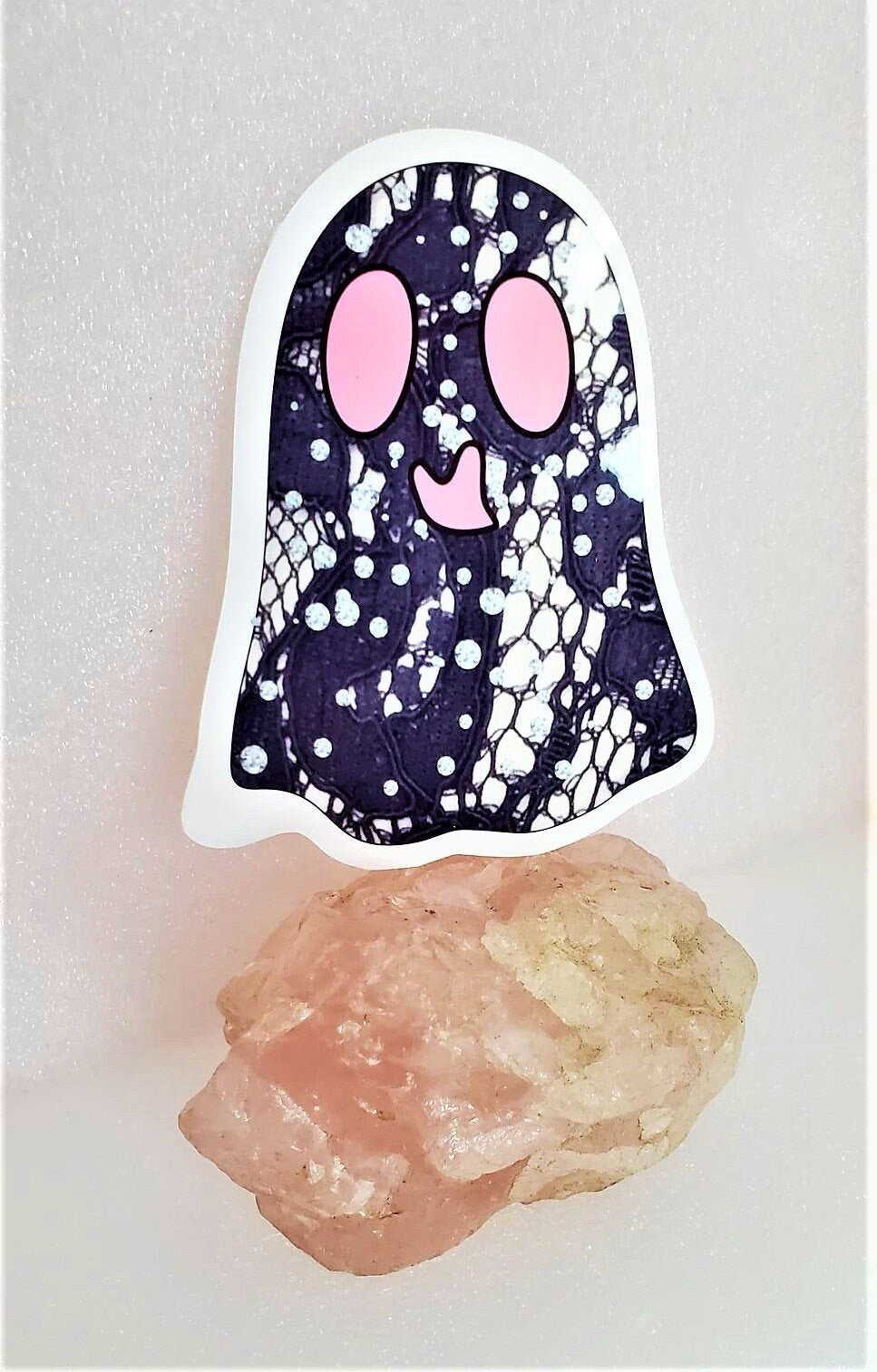 LACE & DIAMOND GHOSTIE Parababes Sticker Label Glossy Weather  proof 3" Ghost Stickers Phantom Ghost Label Lace and Diamonds