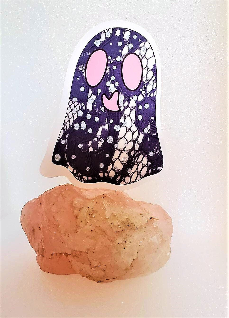 LACE & DIAMOND GHOSTIE Parababes Sticker Label Glossy Weather  proof 3" Ghost Stickers Phantom Ghost Label Lace and Diamonds