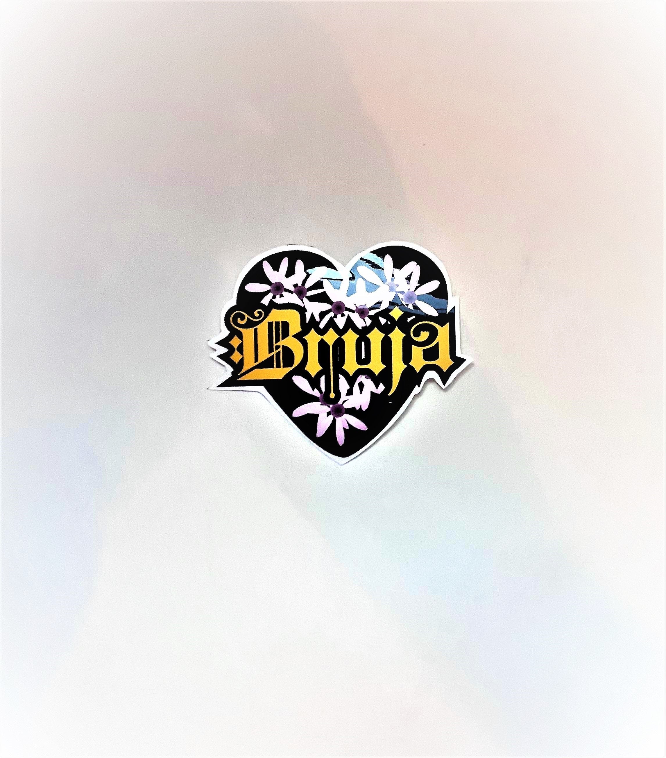 BRUJA HEART FLOWERS Sticker Label Glossy Weather proof 3" Stickers label