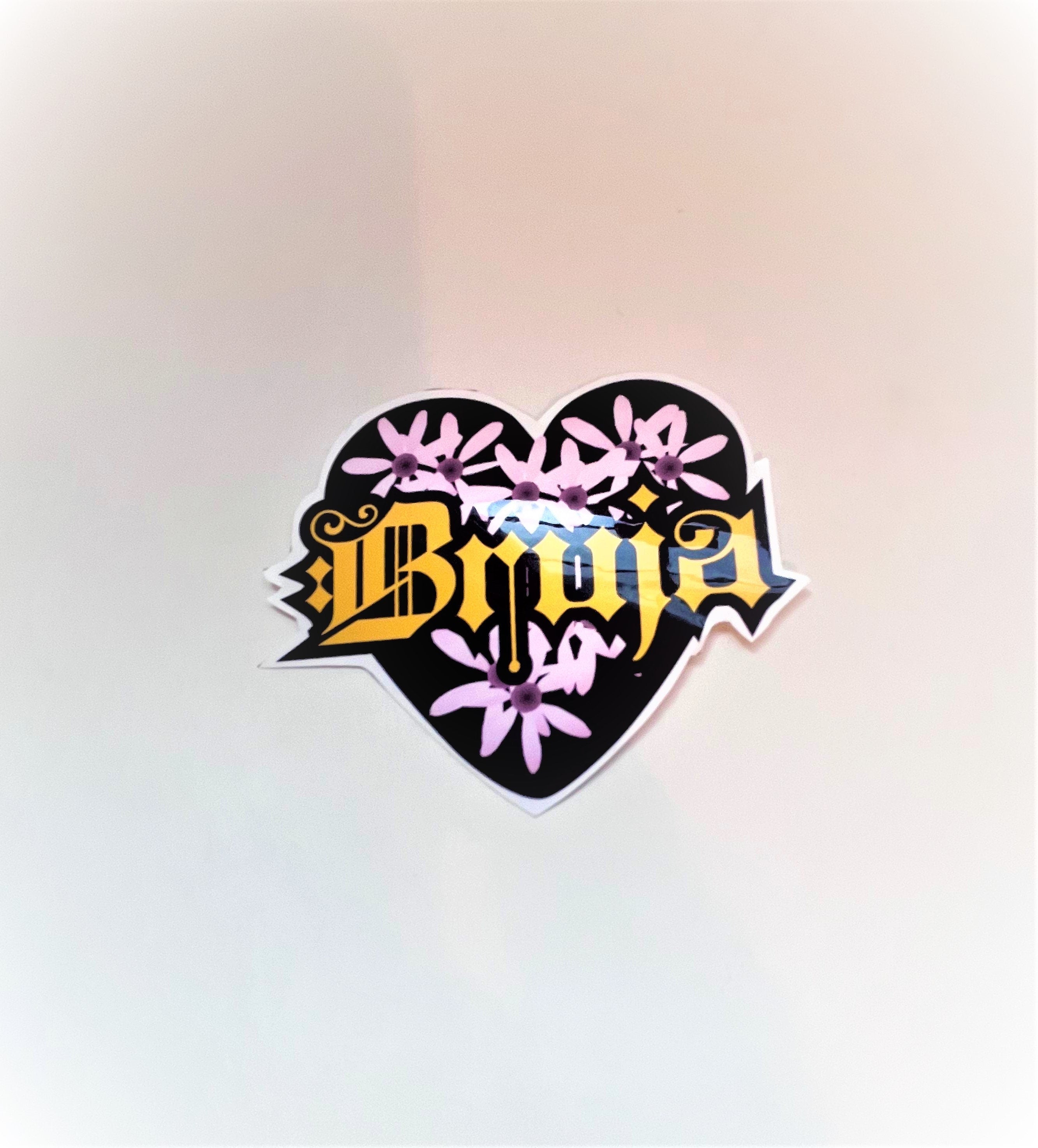 BRUJA HEART FLOWERS Sticker Label Glossy Weather proof 3" Stickers label