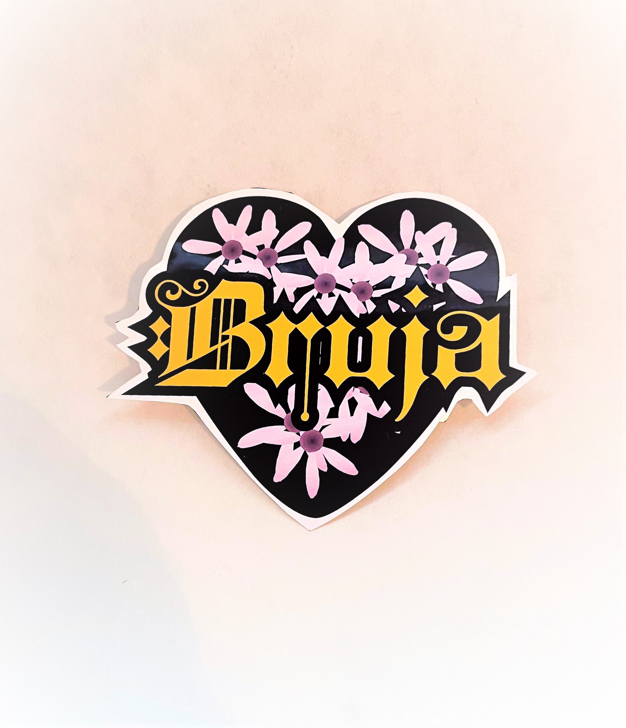 BRUJA HEART FLOWERS Sticker Label Glossy Weather proof 3" Stickers label