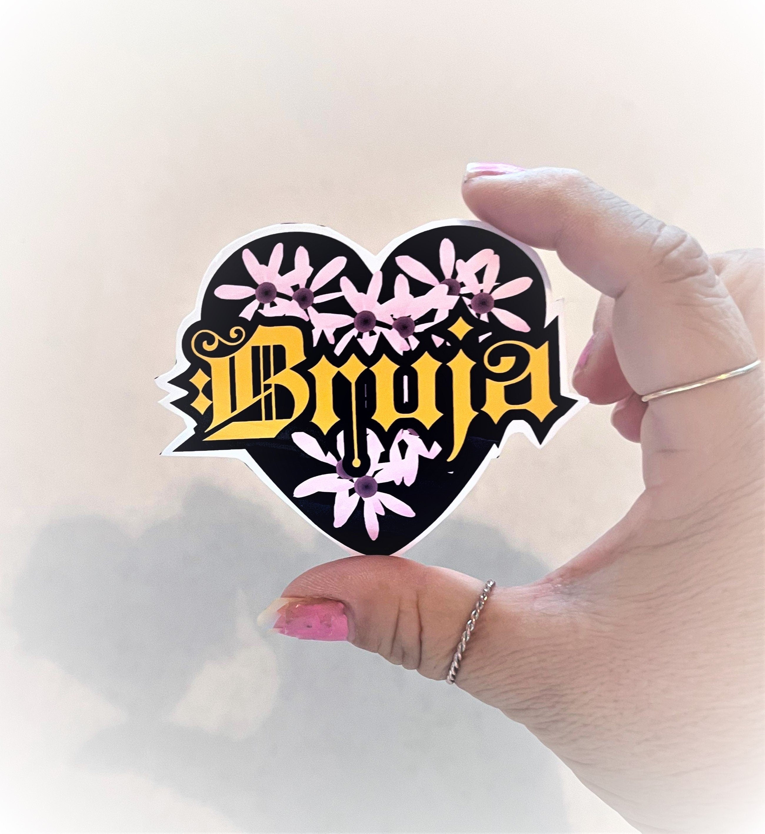 BRUJA HEART FLOWERS Sticker Label Glossy Weather proof 3" Stickers label