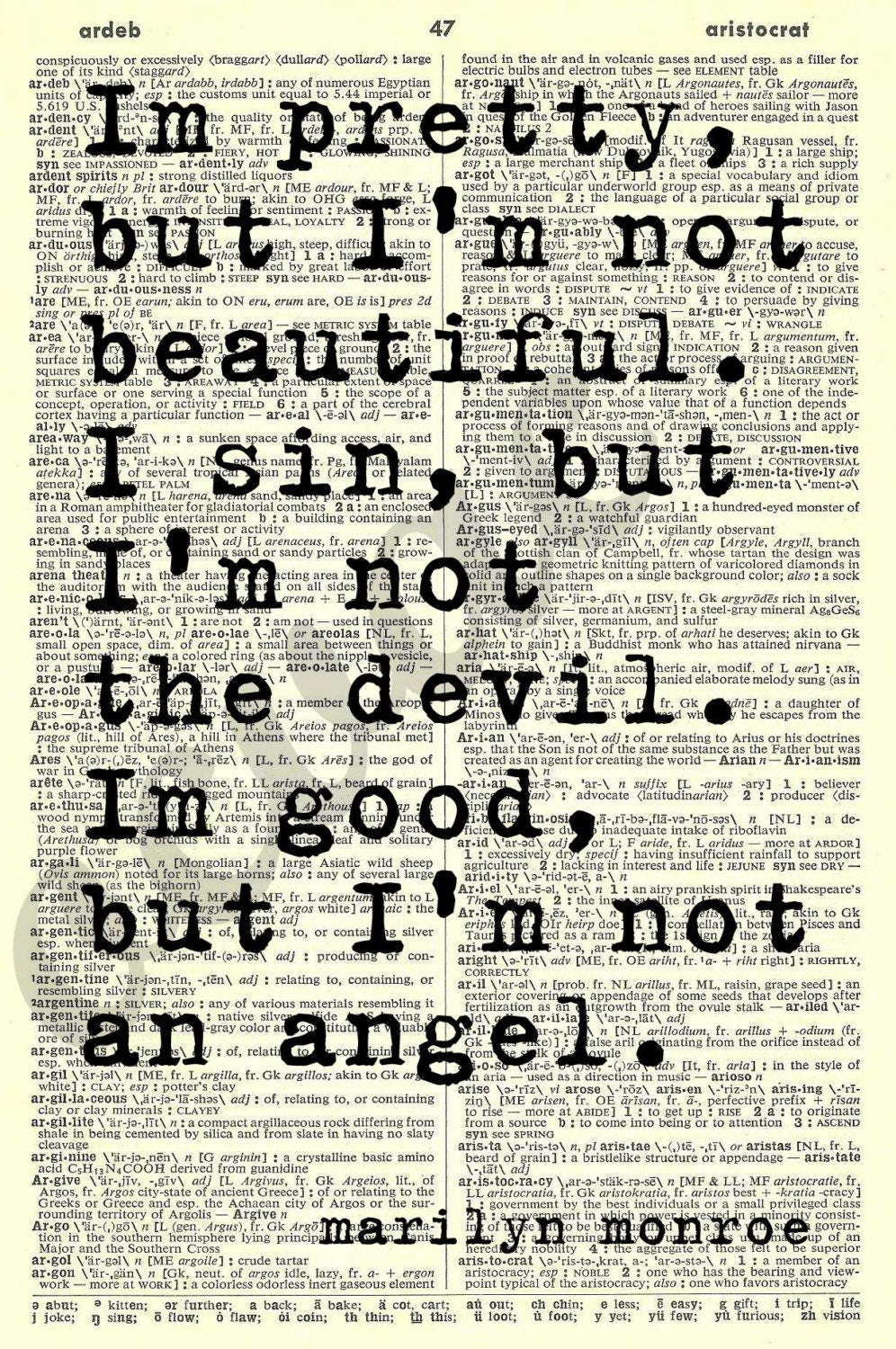 MARILYN MONROE 5 Instant Download Quotes on Dictionary 1956 jpg page Mixed Media