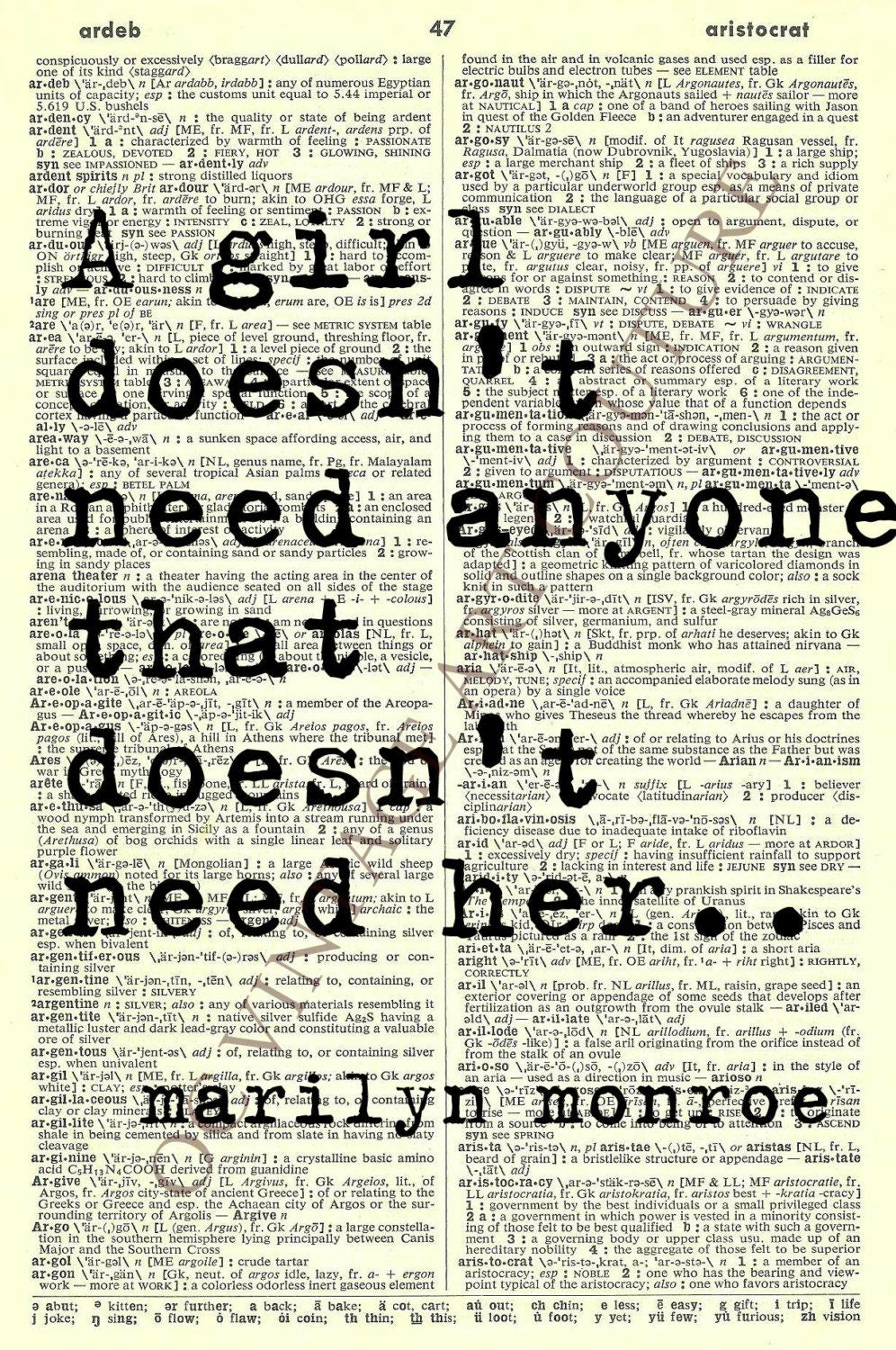 MARILYN MONROE 5 Instant Download Quotes on Dictionary 1956 jpg page Mixed Media