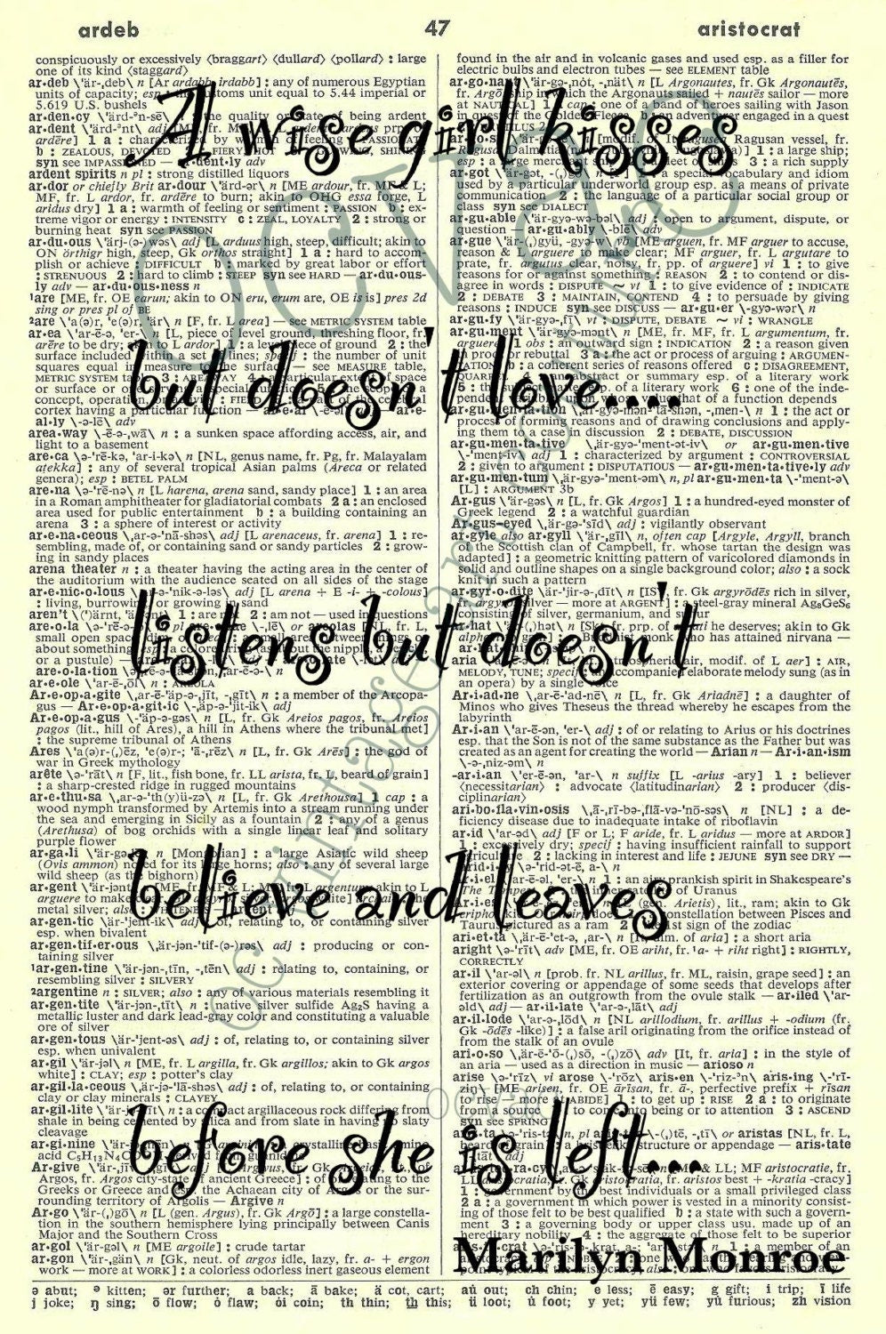 MARILYN MONROE 5 Instant Download Quotes on Dictionary 1956 jpg page Mixed Media