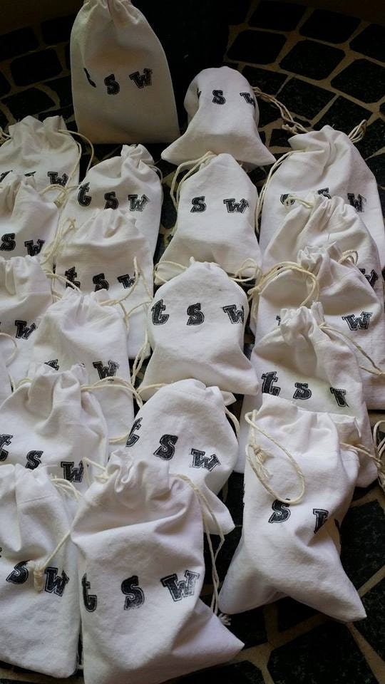 1 DRAWSTRING BAG 5 X 3.5" Hand Stamped White Cotton Jewelry Bag