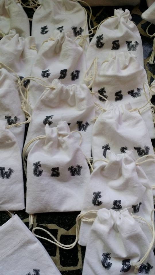 1 DRAWSTRING BAG 5 X 3.5" Hand Stamped White Cotton Jewelry Bag