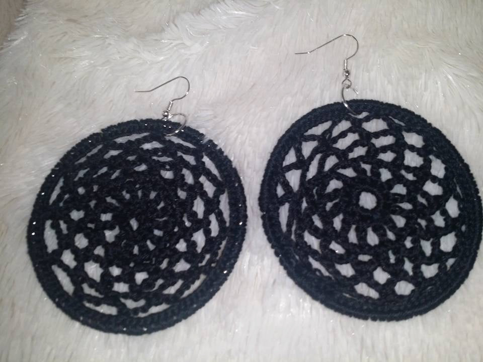1 Pair of large Round CROCHET HOOP Earrings Hand made Yarn earrings