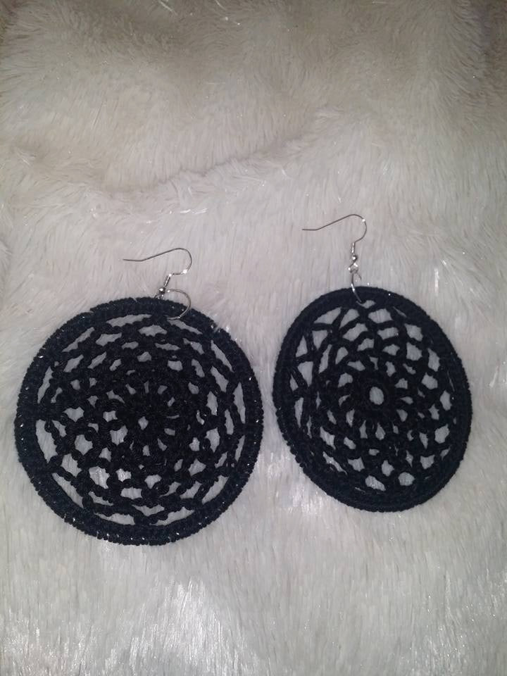 1 Pair of large Round CROCHET HOOP Earrings Hand made Yarn earrings